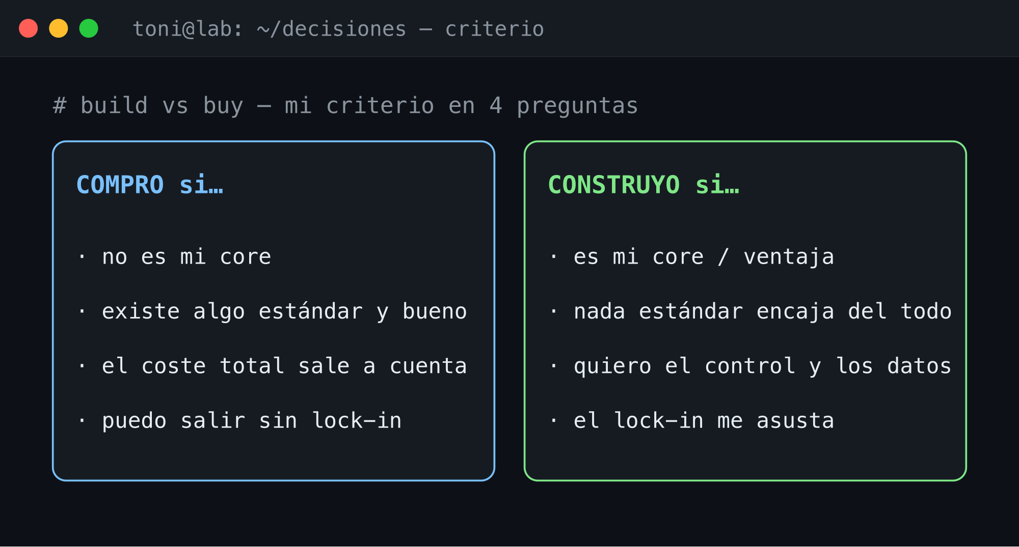 Mi criterio para decidir entre comprar y construir