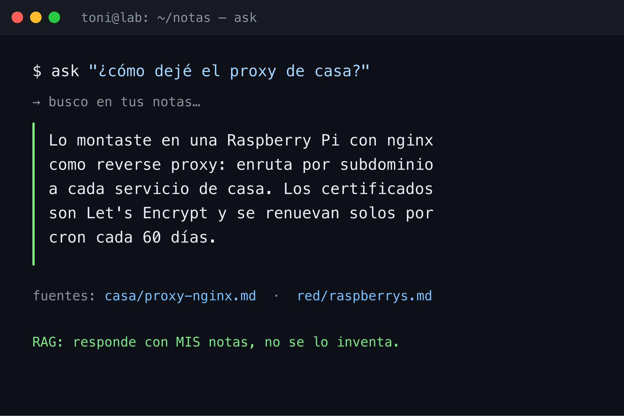 Le pregunto a mi documentación y me responde citando mis notas